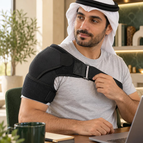 دعامة كتف قابلة للتعديل — عدّل الحزام على راحتك، صورة استخدام توضيحية