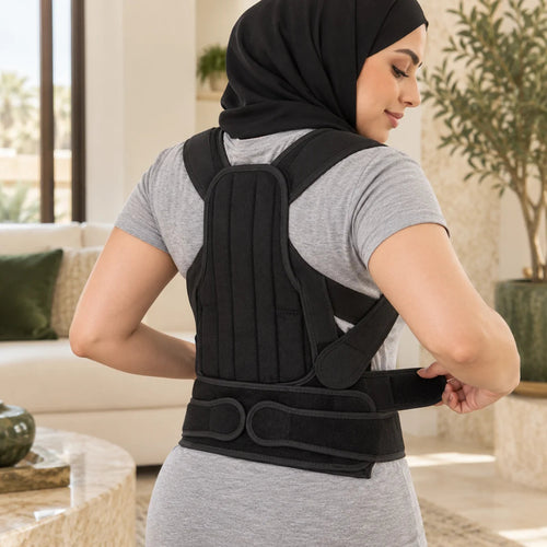 دعامة ظهر كاملة قابلة للتعديل — ثبّتها على راحتك، صورة استخدام توضيحية