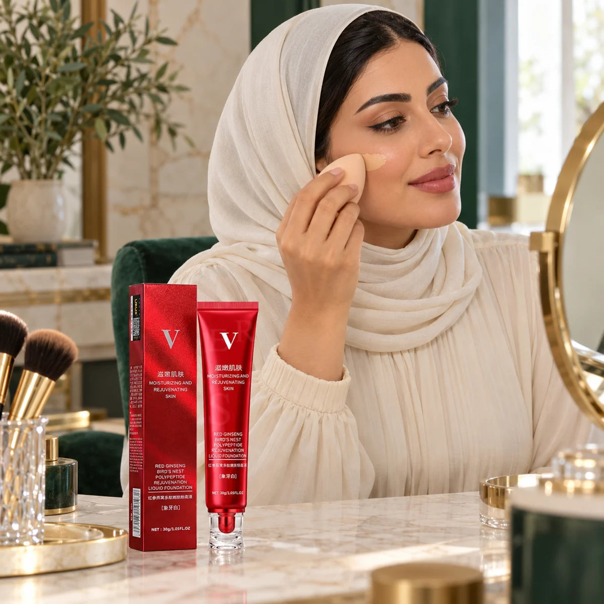 فاونديشن الجينسنغ الأحمر — مع تجهيزج للطلعة، صورة استخدام توضيحية